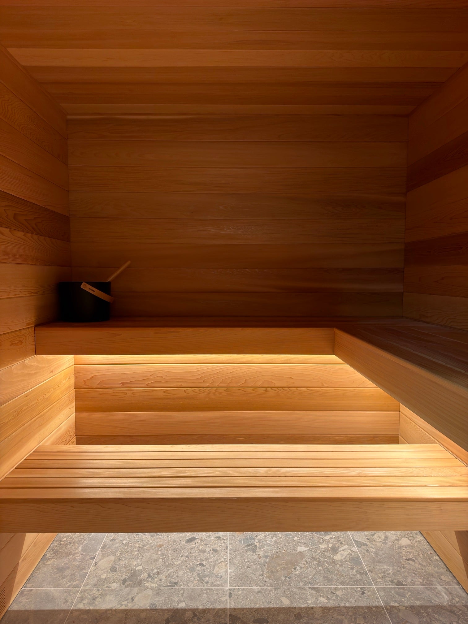 Inside a Verdure built-in cedar sauna