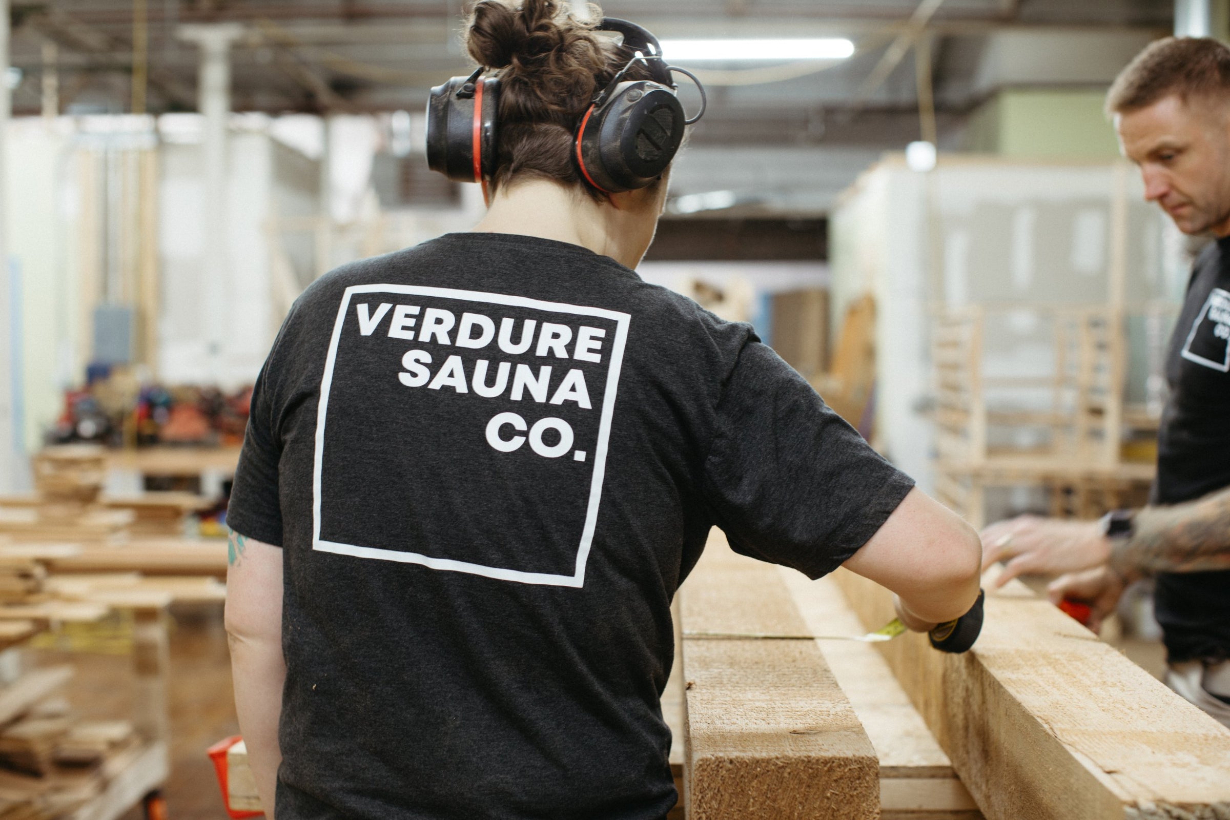 Measuring rough Western Red Cedar in the workshop