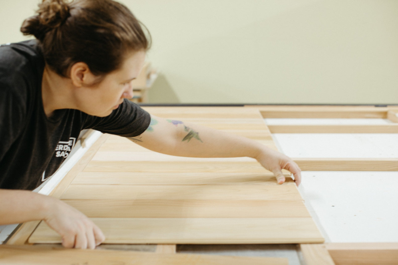 Close-up of a panel being set into place